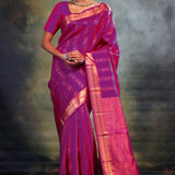 Magenta Purple Stripe Kanjivaram Silk Saree