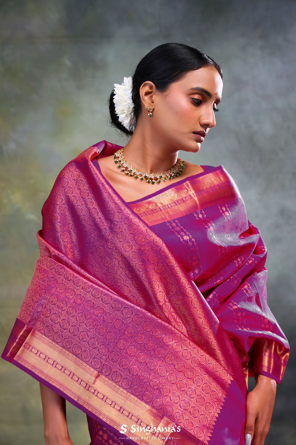 Magenta Purple Stripe Kanjivaram Silk Saree