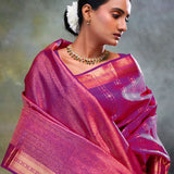 Magenta Purple Stripe Kanjivaram Silk Saree