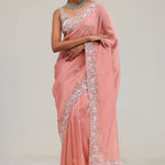 Apricot Peach Crafted Jaali Tissue Saree