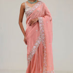 Apricot Peach Crafted Jaali Tissue Saree