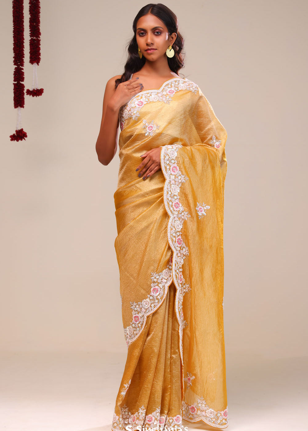 Harvest Gold Tissue Handcrafted Saree