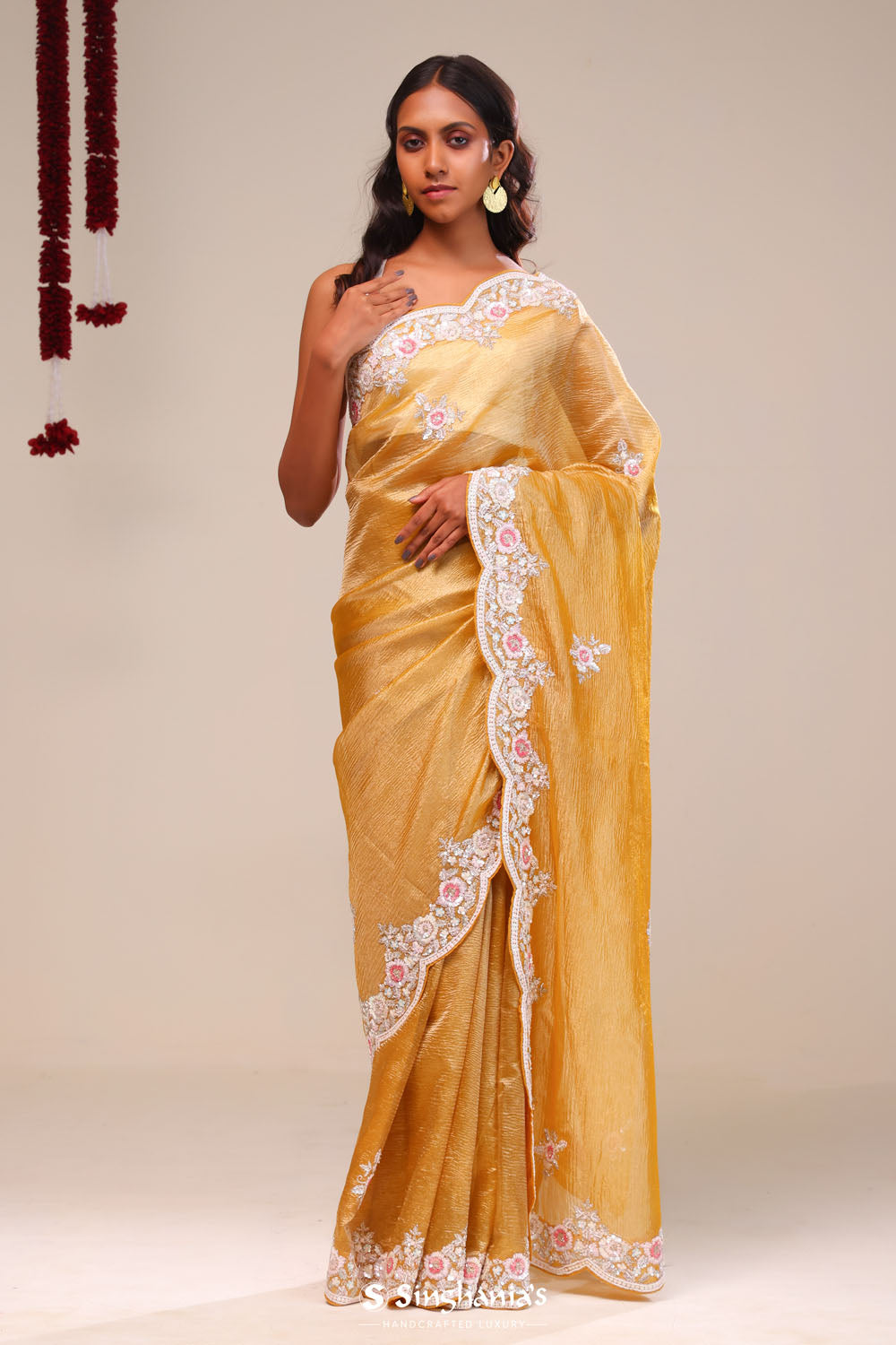Harvest Gold Tissue Handcrafted Saree