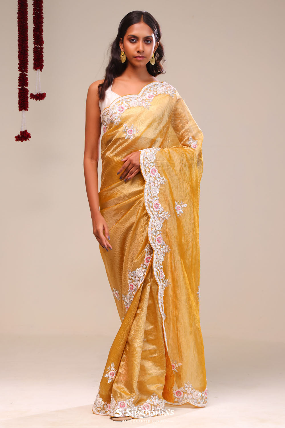 Harvest Gold Tissue Handcrafted Saree