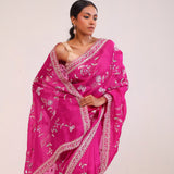 Rani Pink Organza Handcrafted Saree