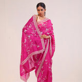 Rani Pink Organza Handcrafted Saree