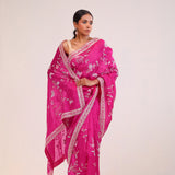 Rani Pink Organza Handcrafted Saree