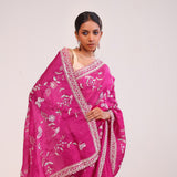 Rani Pink Organza Handcrafted Saree