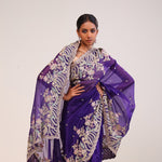 Picotee Blue Organza Handcrafted Saree