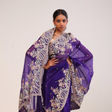 Picotee Blue Organza Handcrafted Saree