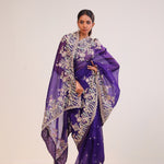 Picotee Blue Organza Handcrafted Saree
