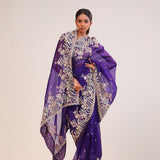 Picotee Blue Organza Handcrafted Saree