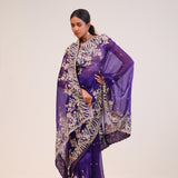 Picotee Blue Organza Handcrafted Saree