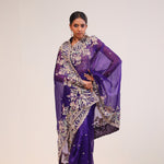 Picotee Blue Organza Handcrafted Saree