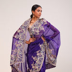 Picotee Blue Organza Handcrafted Saree