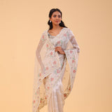 Light Beige Tissue Handcrafted Saree
