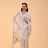Light Beige Tissue Handcrafted Saree