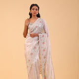 Light Beige Tissue Handcrafted Saree