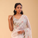 Light Beige Tissue Handcrafted Saree