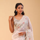 Light Beige Tissue Handcrafted Saree