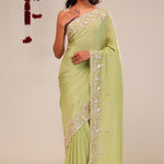 Moss Green Tissue Handcrafted Saree