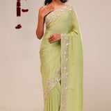 Moss Green Tissue Handcrafted Saree