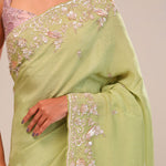 Moss Green Tissue Handcrafted Saree