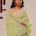 Moss Green Tissue Handcrafted Saree