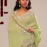 Moss Green Tissue Handcrafted Saree