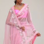 Pastel Pink Crafted Buttis Organza Saree