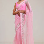 Pastel Pink Crafted Buttis Organza Saree