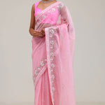 Pastel Pink Crafted Buttis Organza Saree