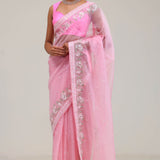 Pastel Pink Crafted Buttis Organza Saree
