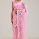 Pastel Pink Crafted Buttis Organza Saree