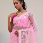 Pastel Pink Crafted Buttis Organza Saree