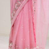 Pastel Pink Crafted Buttis Organza Saree