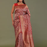 Maroon Banarasi Saree With Full Leaf Jaal