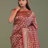 Maroon Banarasi Saree With Full Leaf Jaal
