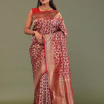 Maroon Banarasi Saree With Full Leaf Jaal