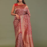 Maroon Banarasi Saree With Full Leaf Jaal