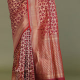 Maroon Banarasi Saree With Full Leaf Jaal
