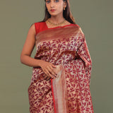 Maroon Banarasi Saree With Full Leaf Jaal