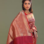 Maroon Banarasi Saree With Full Leaf Jaal