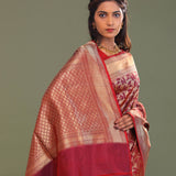Maroon Banarasi Saree With Full Leaf Jaal