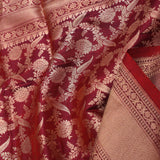 Maroon Banarasi Saree With Full Leaf Jaal