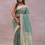 Pale Mint Green Tissue Banarasi Silk Saree With Strap Designs