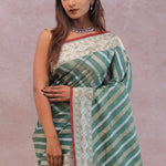 Pale Mint Green Tissue Banarasi Silk Saree With Strap Designs