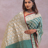 Pale Mint Green Tissue Banarasi Silk Saree With Strap Designs