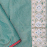 Pale Mint Green Tissue Banarasi Silk Saree With Strap Designs