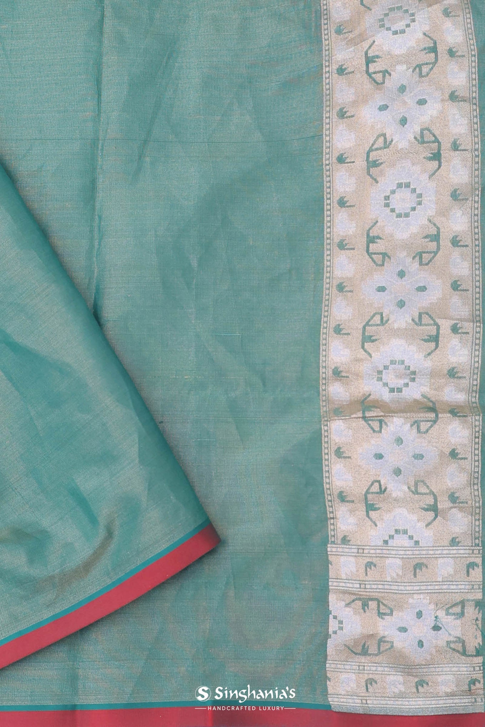 Pale Mint Green Tissue Banarasi Silk Saree With Strap Designs